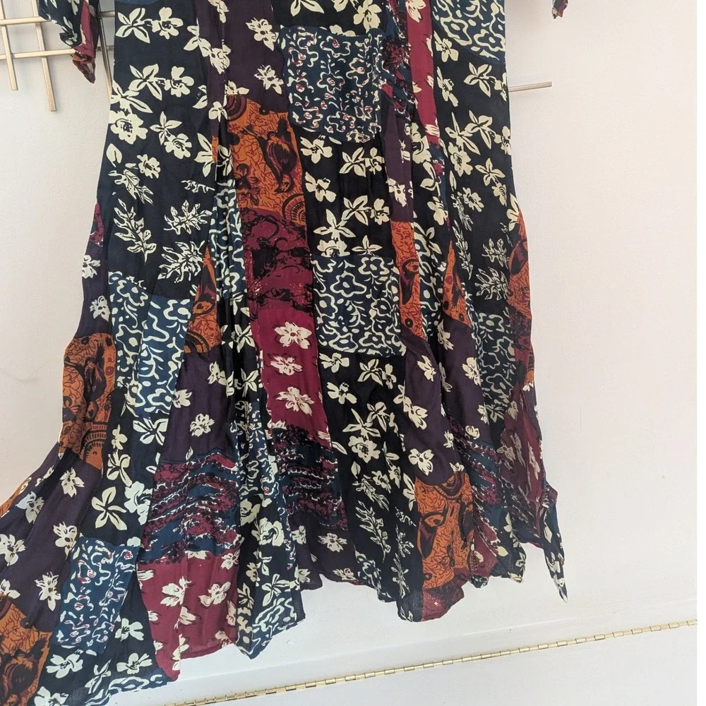 VTG 90's Fashion Force Patchwork Floral Midi Dress Long Sleeve‎ Womens Sz M Boho